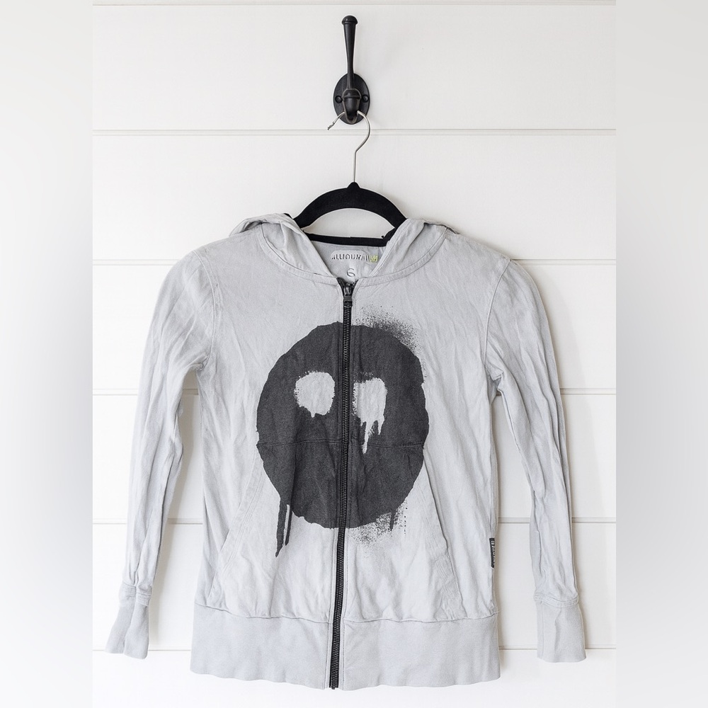 Light Gray Hoodie with Black Mask Graphic by Nununu